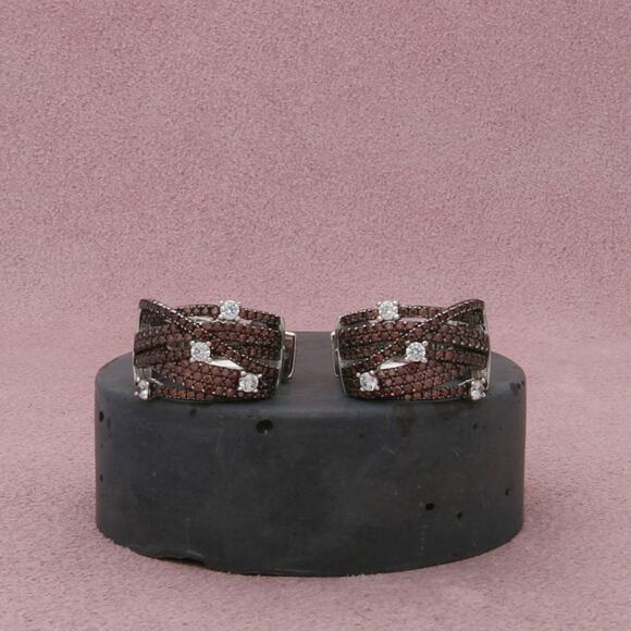 sterling silver round-cut cz huggie hoop earrings - Picture 1 of 3